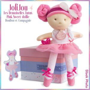 Jolijou Paris Plush Doll Little Pink Tutu Pink Hair Ballerina 9" Kids Toy Cute